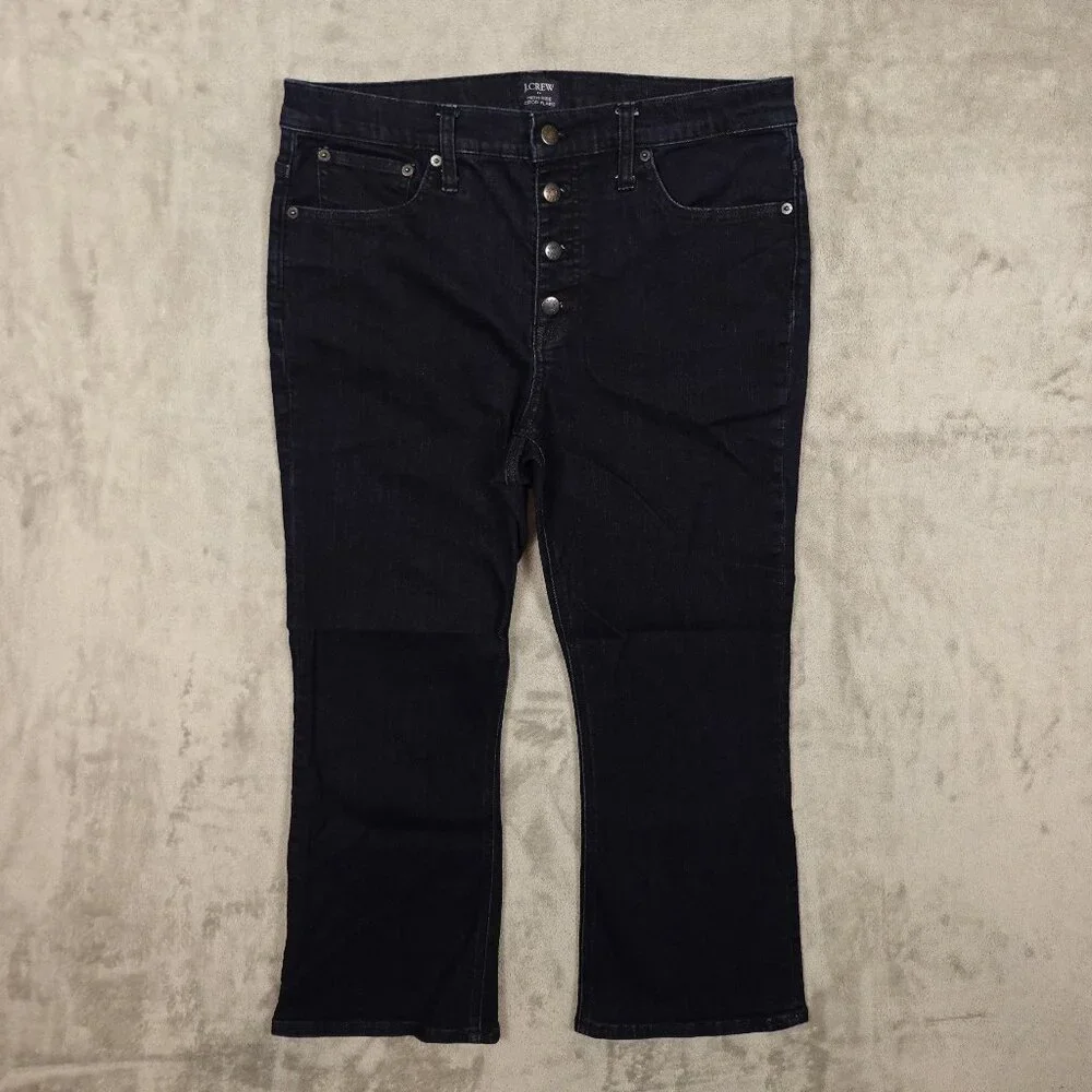 J. Crew jeans high rise‎ crop flare women's 31 dark indigo blue button fly